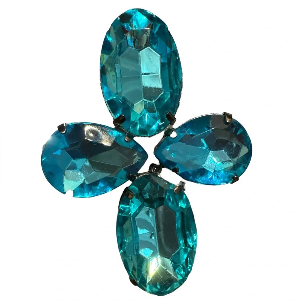 Simulated Blue Topaz Cross Gemstone Faux Gem Pendant NWT Costume Jewelry Gift